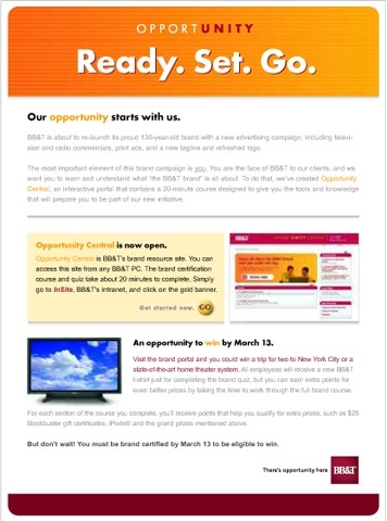 BB&T employee contest landing page